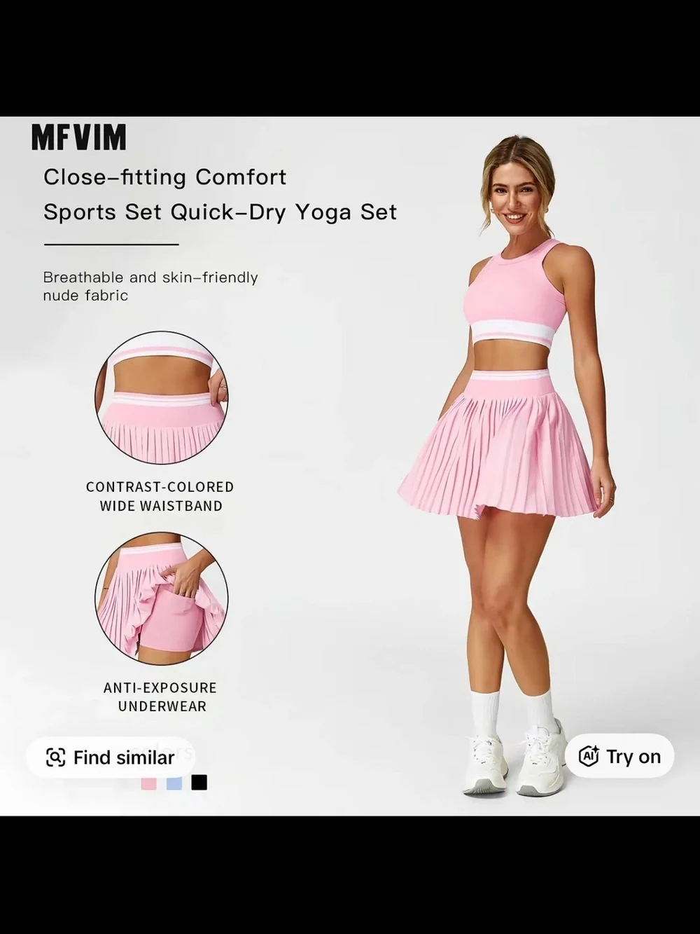 ALO Yoga Pink Pleated Skirt with White Waistband
